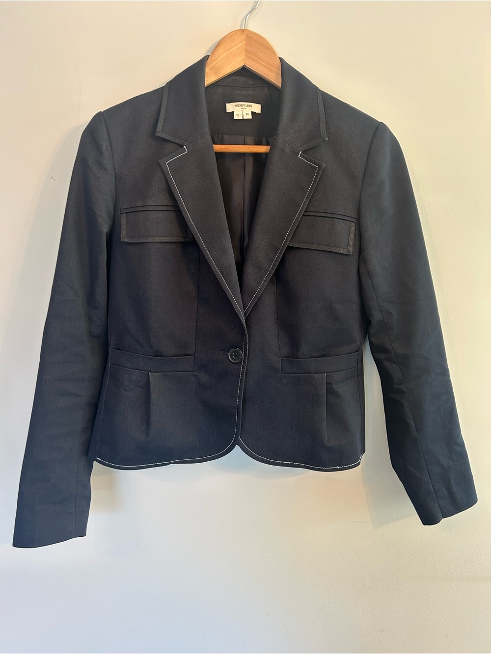 Helmut Lang Vintage Denim Single-Button Notch Lapel Blazer Contrast Stitching